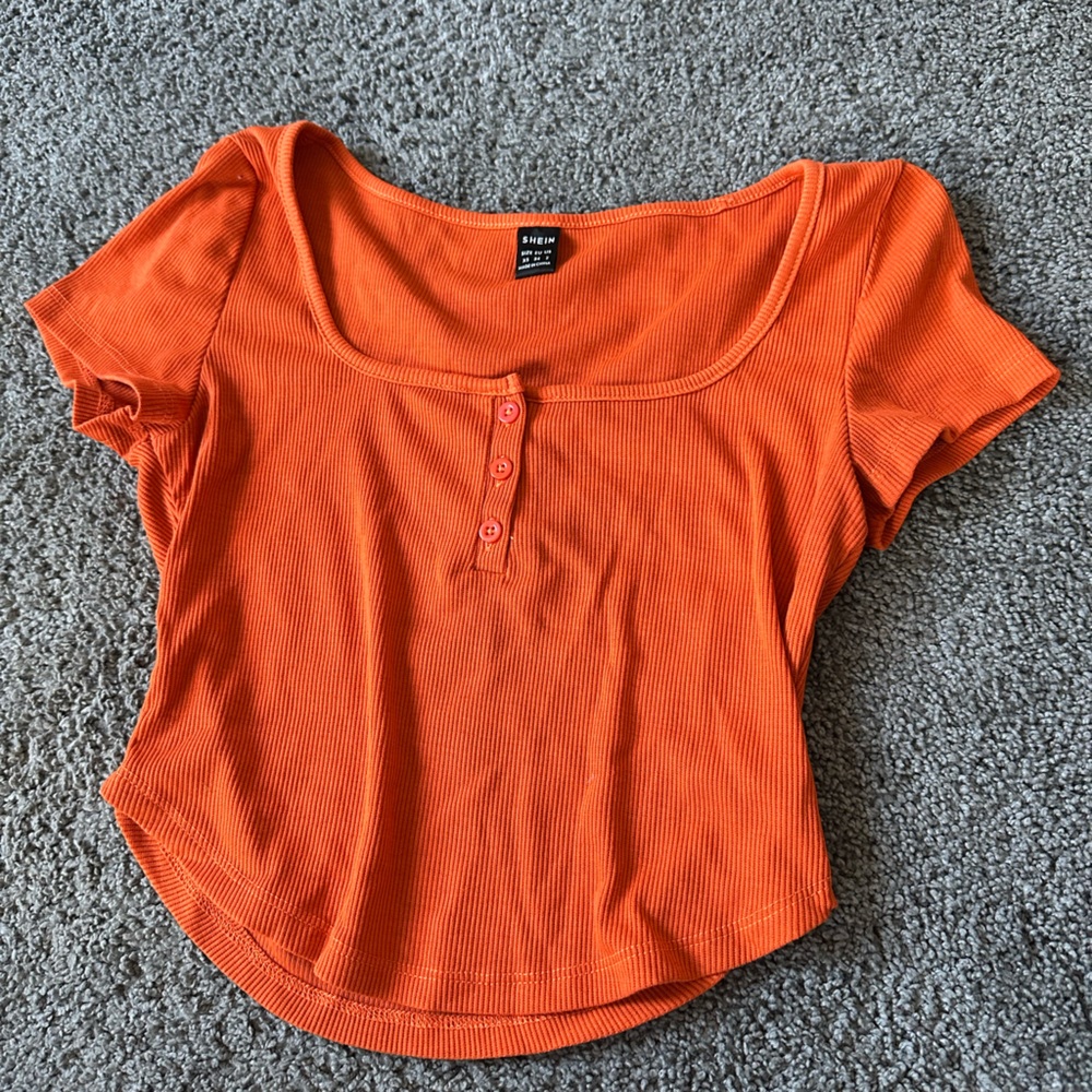 Orange Button-Front Women's Top